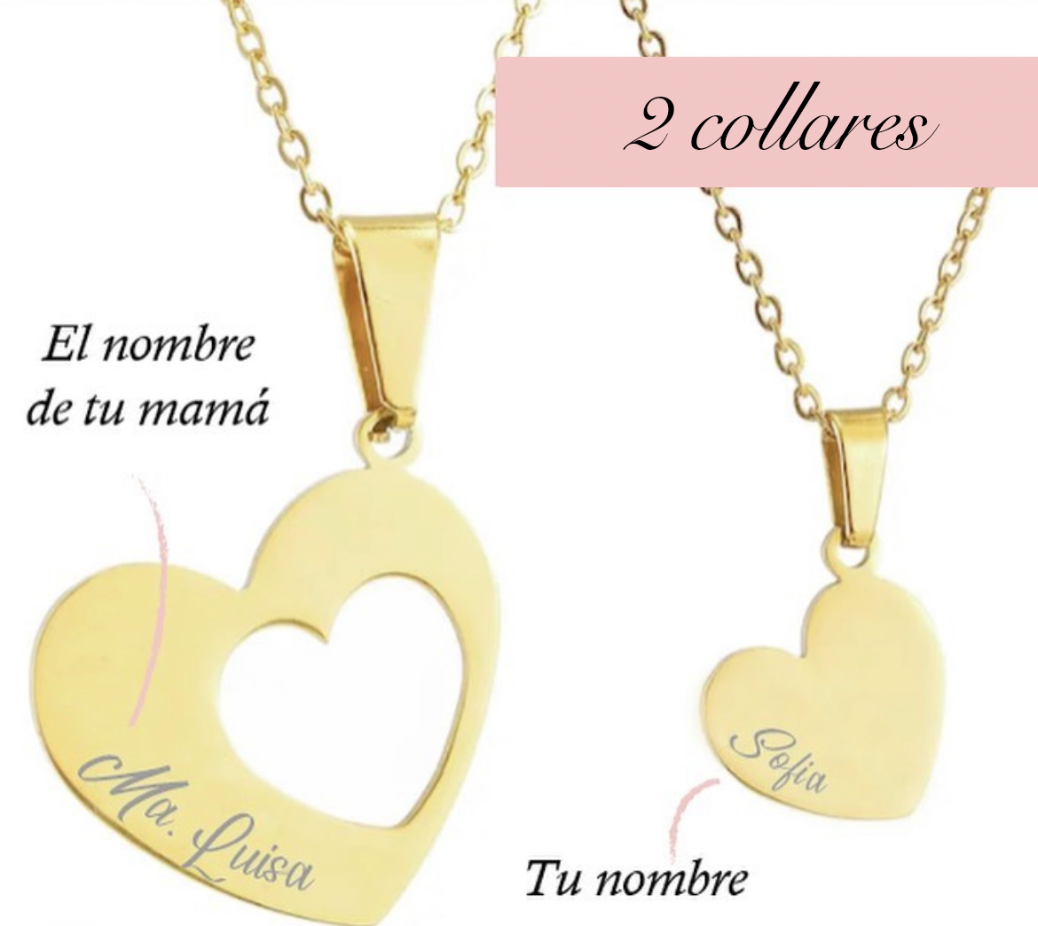 Dúo de collares de corazón con nombre