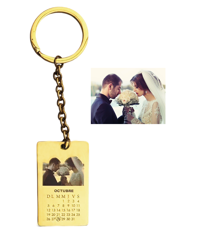 Llavero con fotograbado y fecha