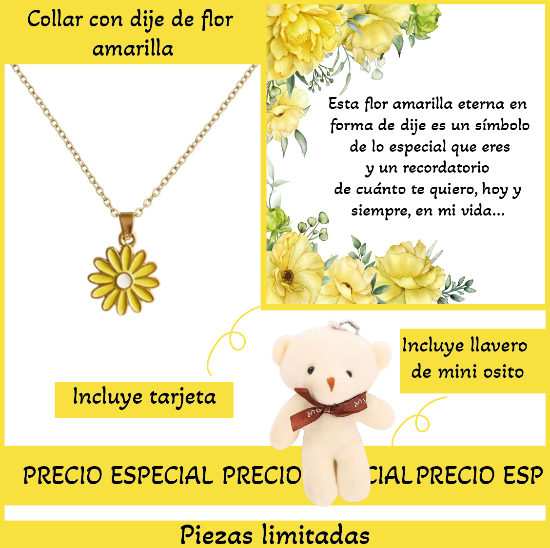 Collar con dije de flor amarilla. INCLUYE miniosito