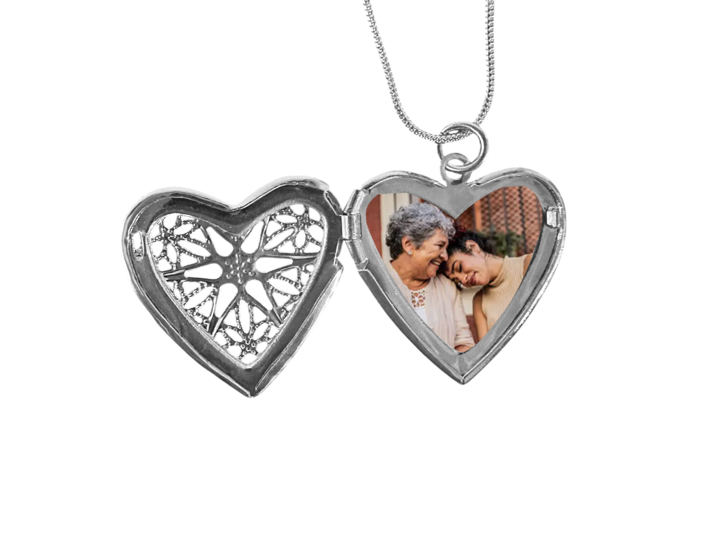 ¡Nuevo Producto! Relicario en forma de corazón con diseño y 1 foto (Plata)