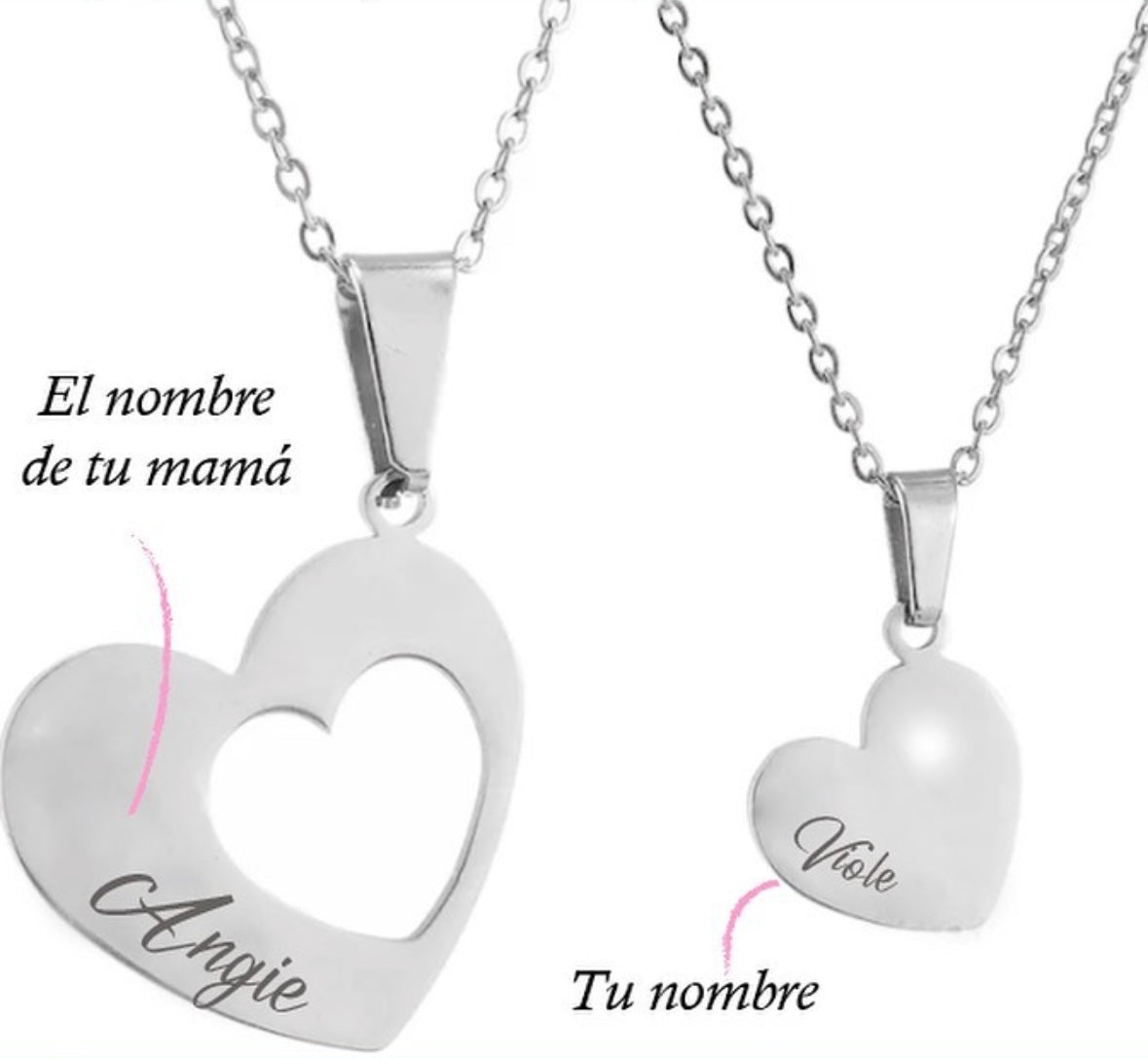 Dúo de collares de corazón con nombre