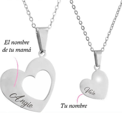 Dúo de collares de corazón con nombre