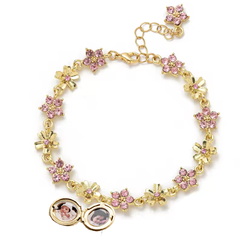 PULSERA de flores Relicario con INICIAL  y tus fotos (DIJE PEQUEÑO)