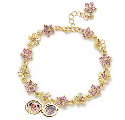 PULSERA de flores Relicario con INICIAL  y tus fotos (DIJE PEQUEÑO)