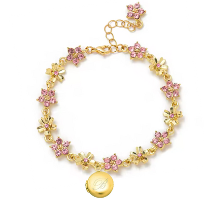 PULSERA de flores Relicario con INICIAL  y tus fotos (DIJE PEQUEÑO)