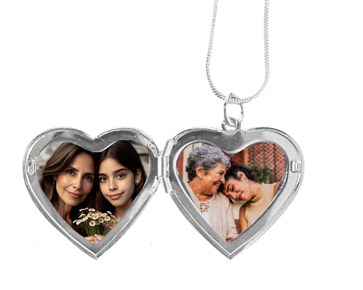 ¡Nuevo Producto! Relicario en forma de corazón grande con diseño y 2 fotos (L Plata)